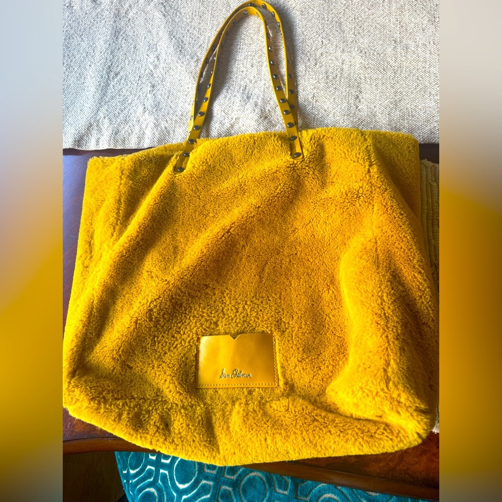 San Edelman Yellow Eleanora Faux Fur Tote Bag clean gorgeouss worn 2x sumptuous
